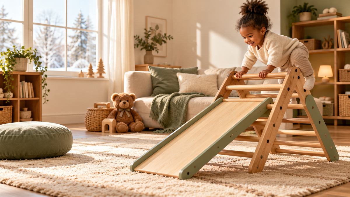 Children playing in a warm family home as a parent watches nearby
